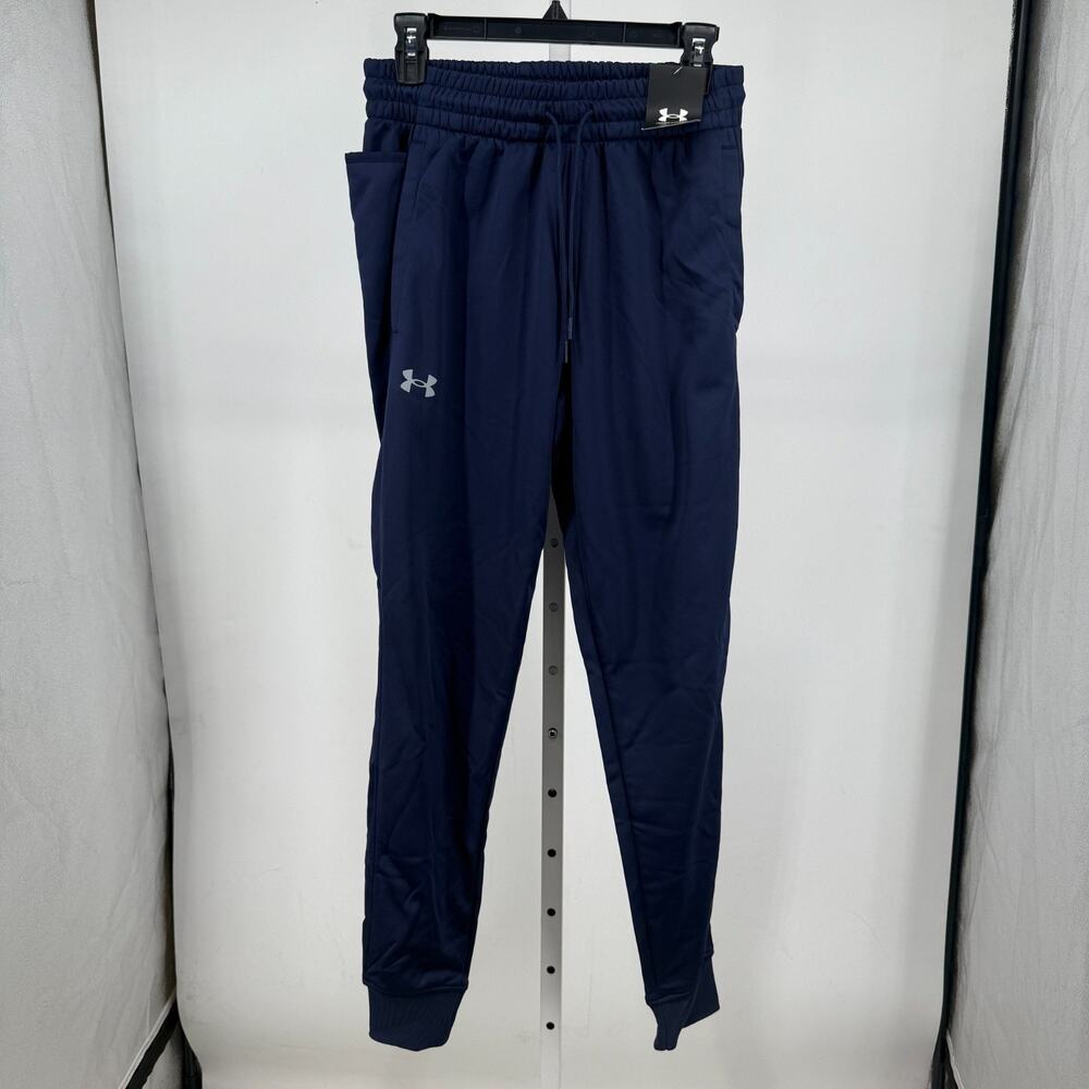 Under Armour Fleece Jogger Mens S Navy Blue Tapered Drawstring Sweatpants UM1423